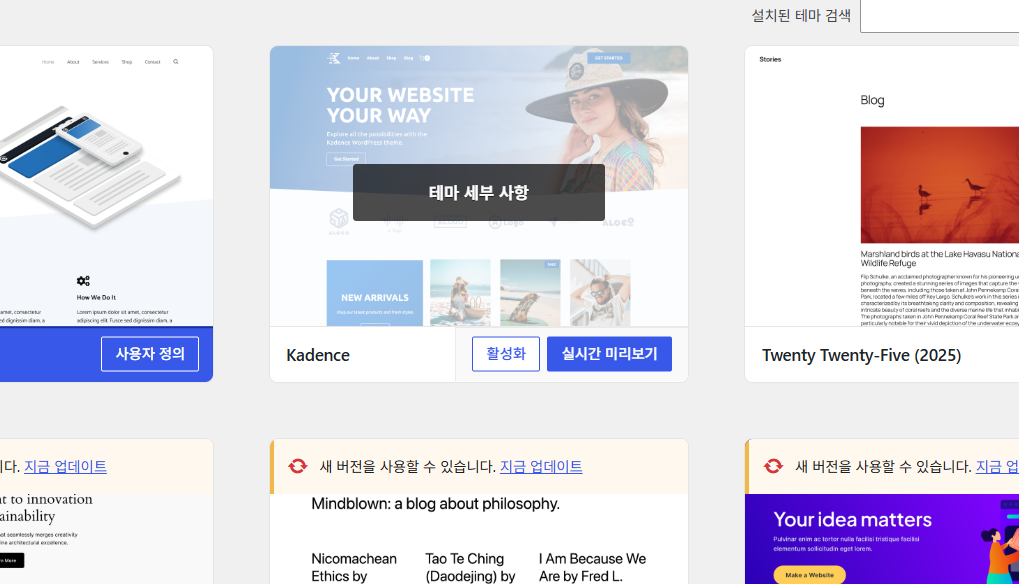 테마 위에 마우스를 올렸을 때 나오는 활성화 버튼