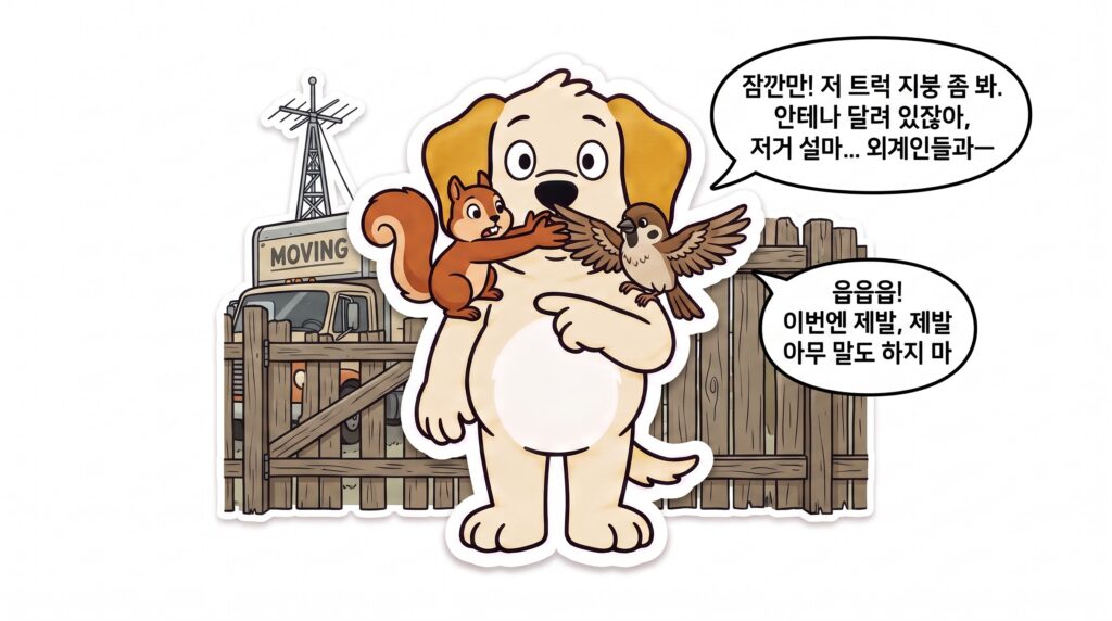 다람쥐와 참새가 가리고있는 뭉치의 입