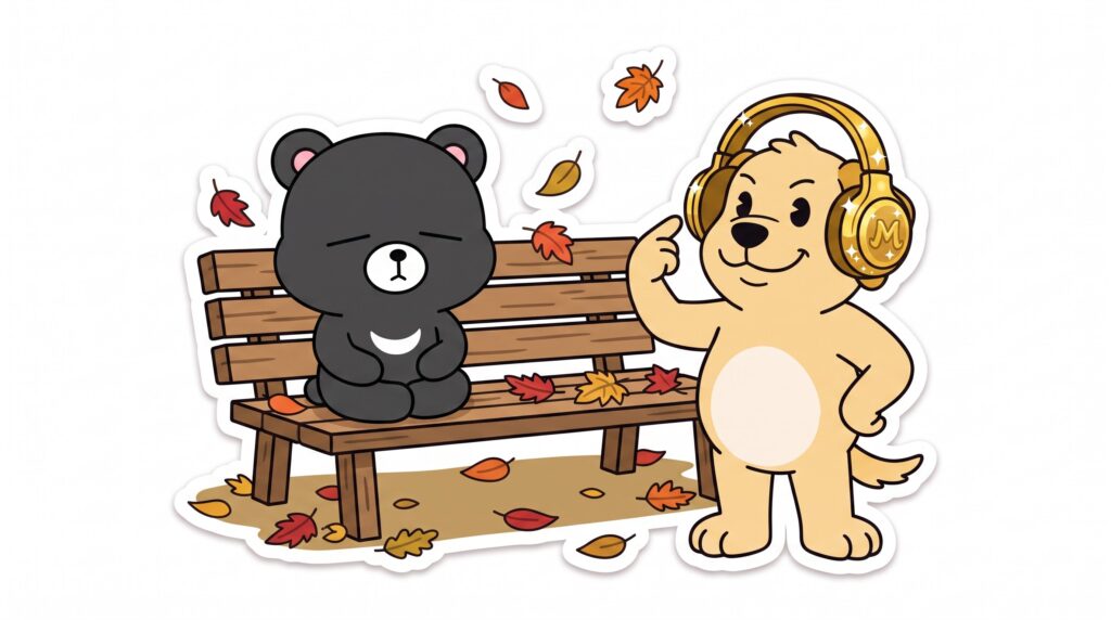 .
.
.
.
뭉치가 귀에 낀 거대한 금색 헤드폰을 가리킨다.