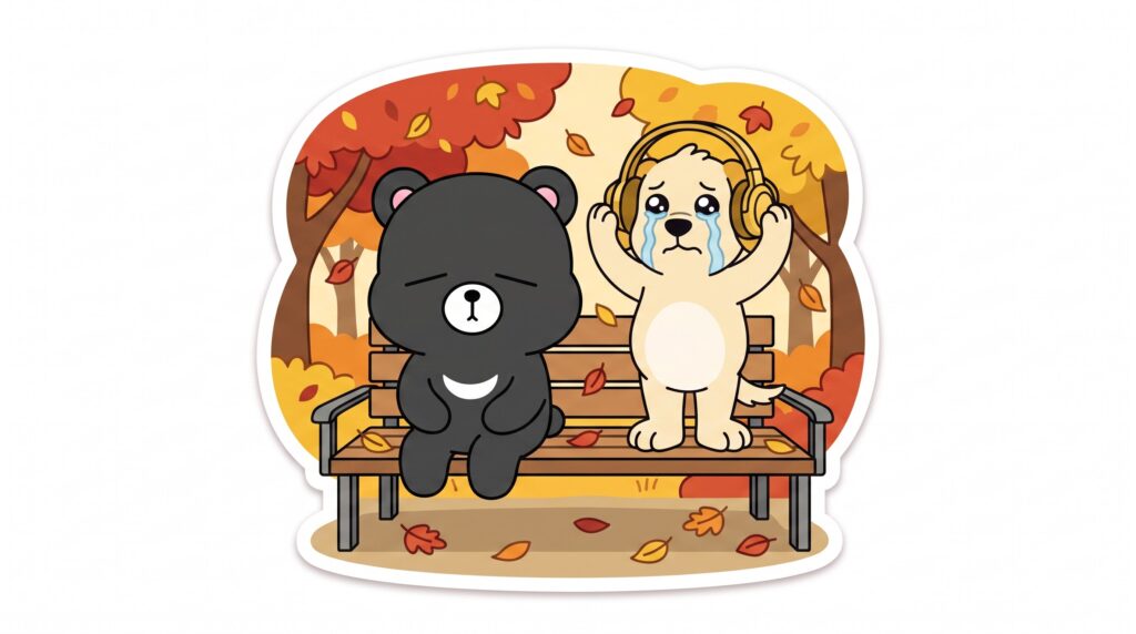 눈물흘리는 뭉치가 도리를 바라본다